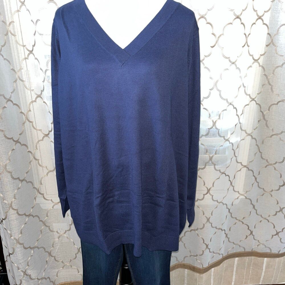 Denim & Co. Womens Navy Plus Size  Lightweight VNeck Long Sleeved Sweater 3X New - Picture 3 of 9